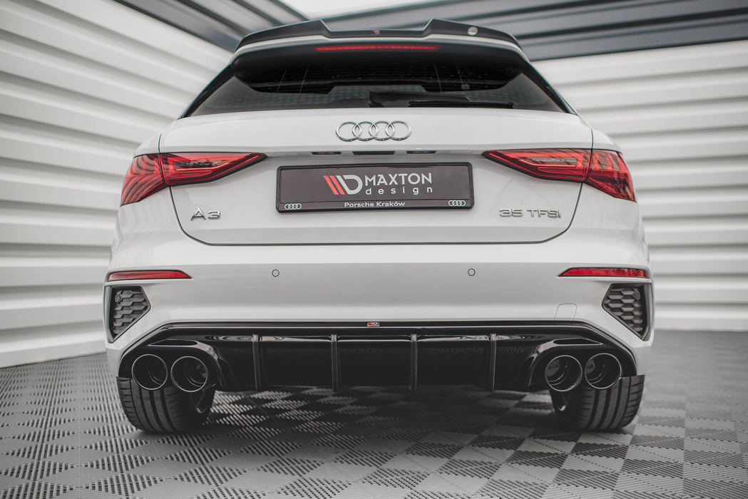 Maxton Design Heckansatz + Endschalldampfer Sportauspuff Attrappe Audi A3 S-Line Sportback 8Y