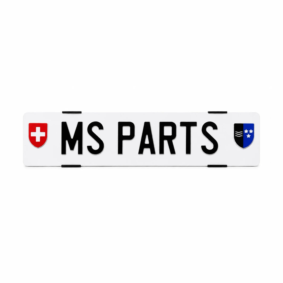 MS Parts Klick-Kennzeichenhalter Schweiz, rahmenlos mit vier schmalen Klemmen