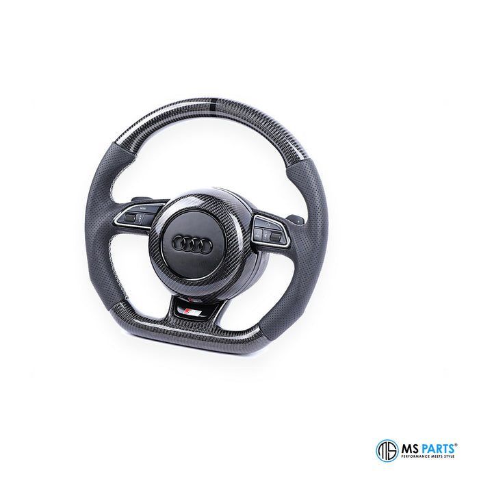 MS Parts Custom Carbon-Lenkrad für Audi A4 A5 B8.5, Ansicht mit Ringen und Bedientasten