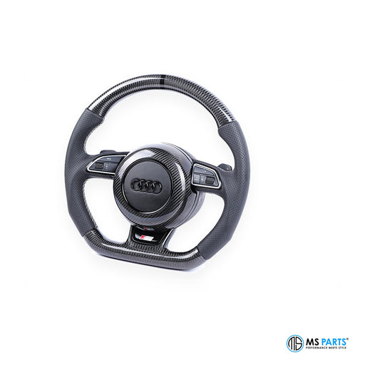 MS Parts Custom Carbon-Lenkrad für Audi A4 A5 B8.5, Ansicht mit Ringen und Bedientasten