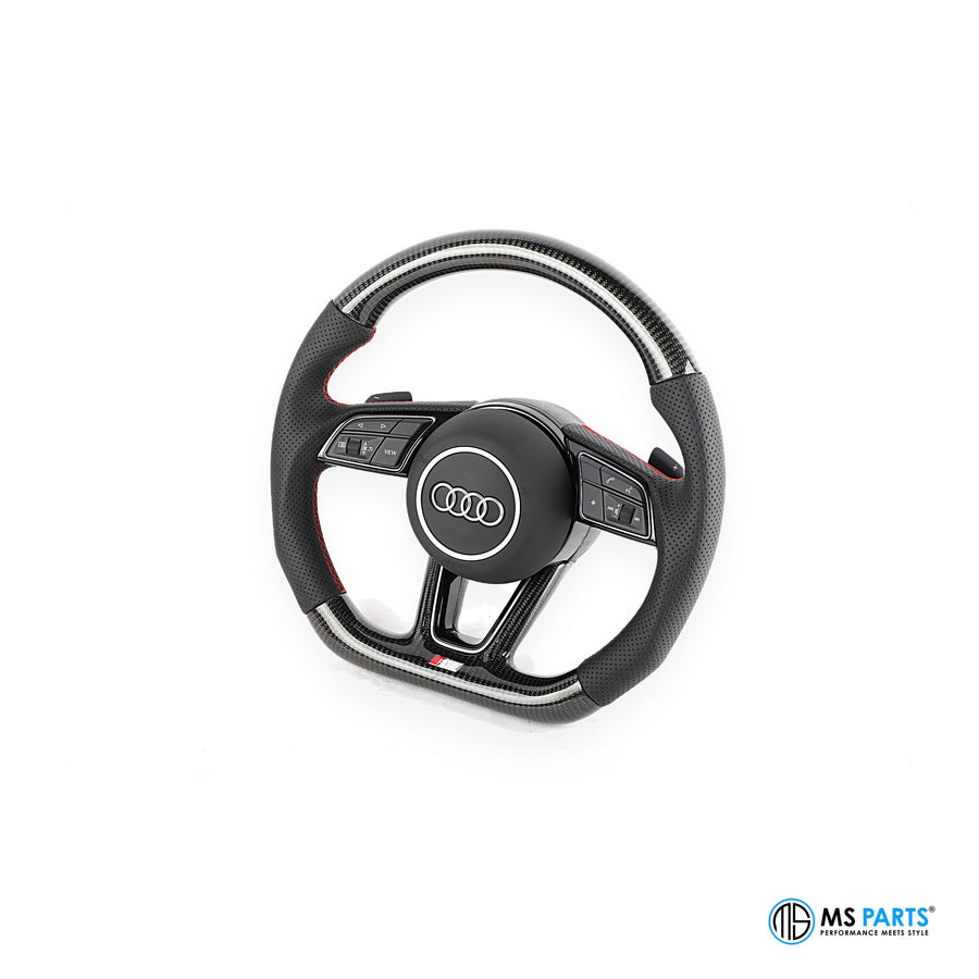 MS Parts Custom Carbon-Lenkrad für Audi B9, abgeflachter Kranz mit perforiertem Leder