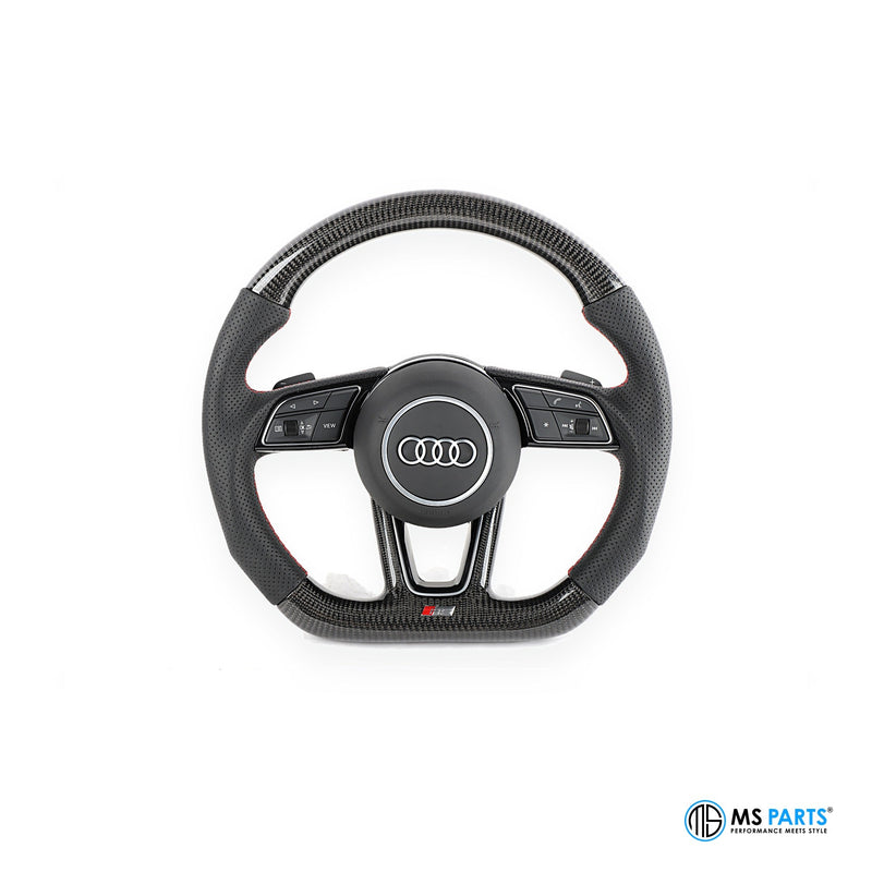 MS Parts Custom Carbon-Lenkrad für Audi B9, Ansicht mit Ringen und Carbon-Mittelspange