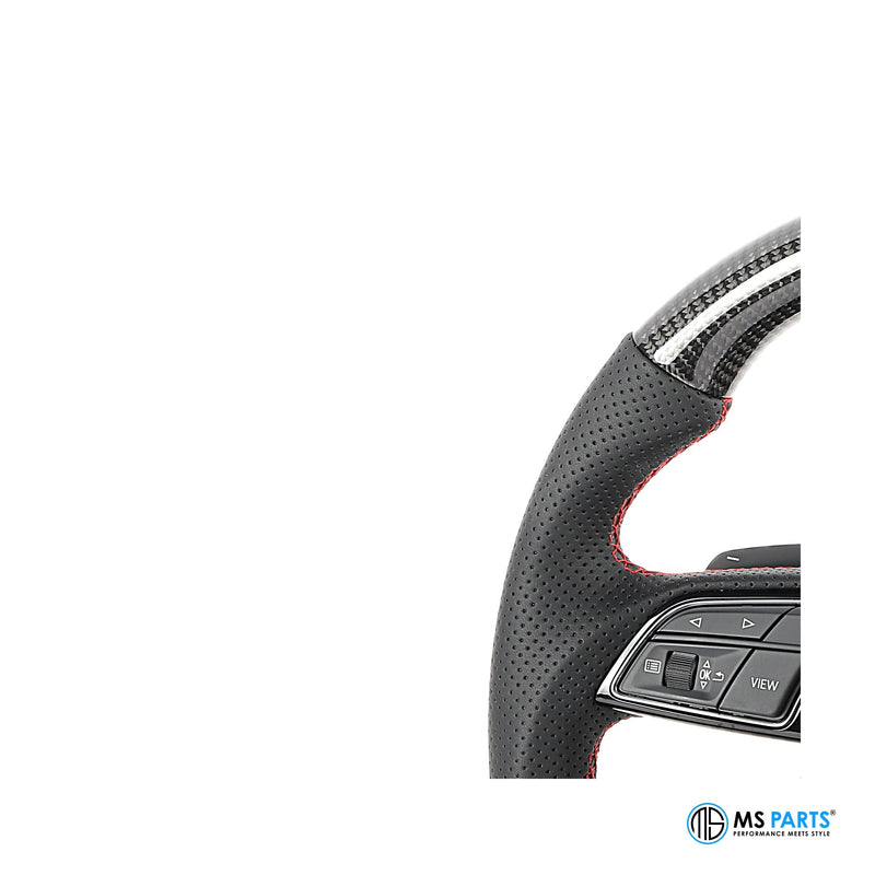 Detail: Sichtcarbon und Griffzone am Audi B9 Lenkrad