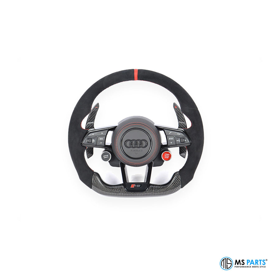 MS Parts Custom Carbon-Lenkrad für Audi R8, Ansicht mit grossen Schaltwippen