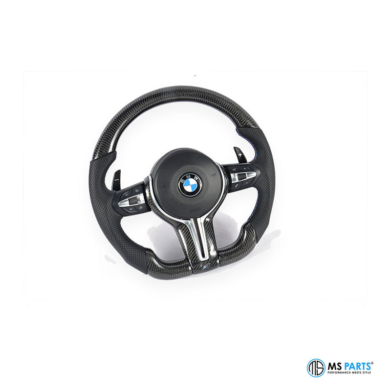 MS Parts Custom Carbon-Lenkrad für BMW F-Serie, Sichtcarbon mit M-Streifen bei 12 Uhr