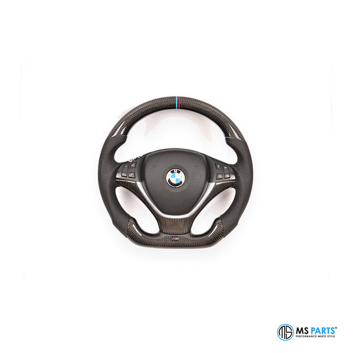 MS Parts Custom Carbon-Lenkrad für BMW X5 und X6 (E70 / E71), Sichtcarbon mit M-Streifen bei 12 Uhr