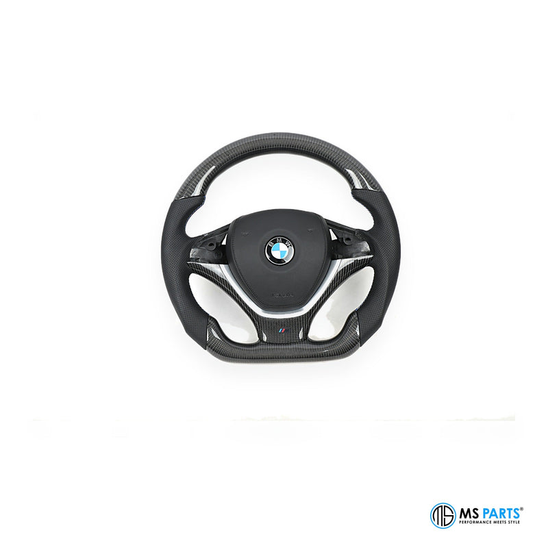 MS Parts Custom Carbon-Lenkrad für BMW X5 und X6, abgeflachter Kranz mit Carbon-Spangen