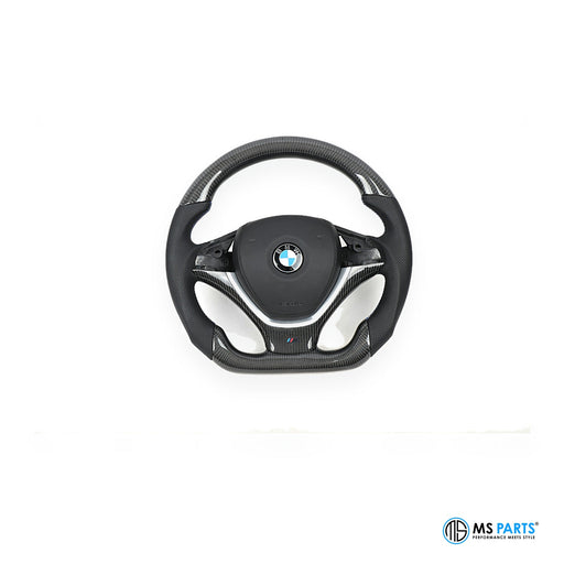 MS Parts Custom Carbon-Lenkrad für BMW X5 und X6, abgeflachter Kranz mit Carbon-Spangen