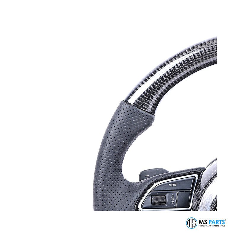 MS Parts Custom Carbon-Lenkrad, Übergang Carbon zu Leder am oberen Kranz (Beispielbild)