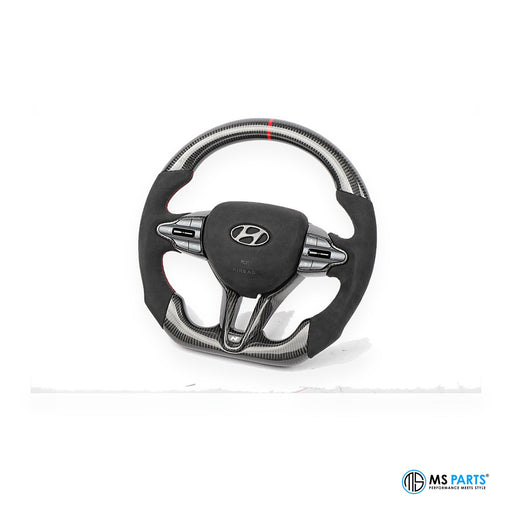 MS Parts Custom Carbon-Lenkrad für Hyundai i30 N, Sichtcarbon mit Alcantara und roter 12-Uhr-Markierung