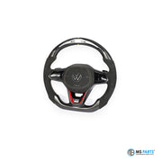 MS Parts Custom Carbon-Lenkrad für VW Golf 8 GTI und R, Sichtcarbon mit roter Mittelspange