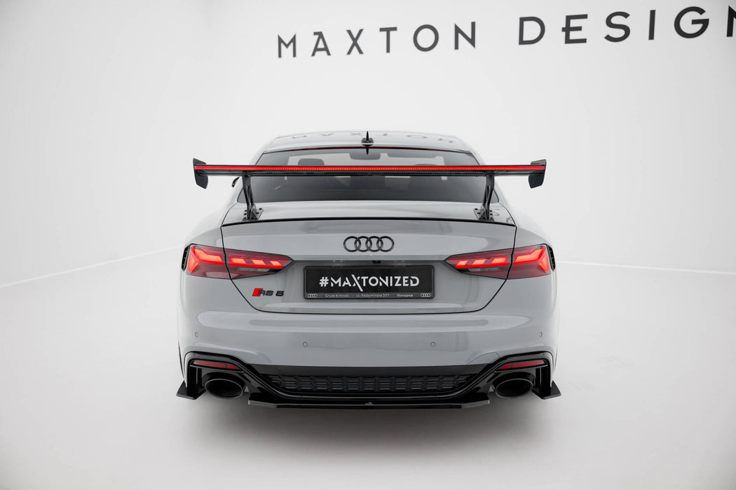 Maxton Design Carbon Spoiler With External Brackets Uprights V.1 + LED Audi A5 / A5 S-Line / S5 / RS5 Coupe F5 / F5 Facelift